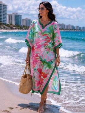 Tropical Floral Caftan Maxi Dress Resort Palm Beach Lilly Pulitzer Style